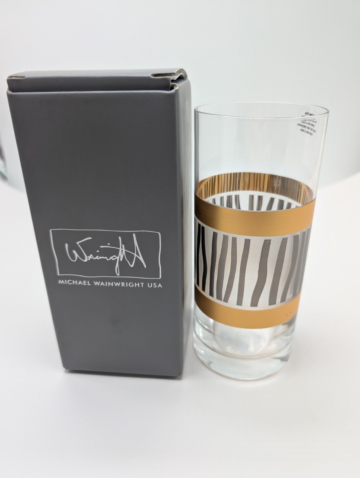 Lenox Wainwright La Rochelle Highball Glasses Set 4 Gold & Platinum Stripes NEW4