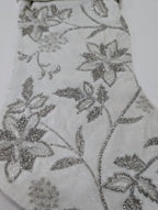 Sferra Allegria Velvet Christmas Stocking Poinsettia Ivory Silver Embroidery NEW5