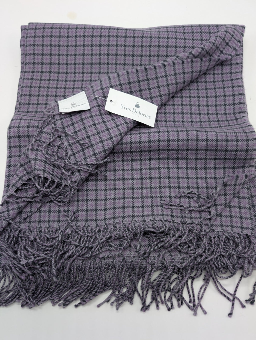 Yves Delorme Purple Gabriel Throw Blanket Fringed Houndstooth Merino Wool NEW0