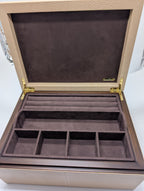 Reed & Barton Melrose Beige Jewelry Box Shagreen Leather Section Suede Tray NEW9