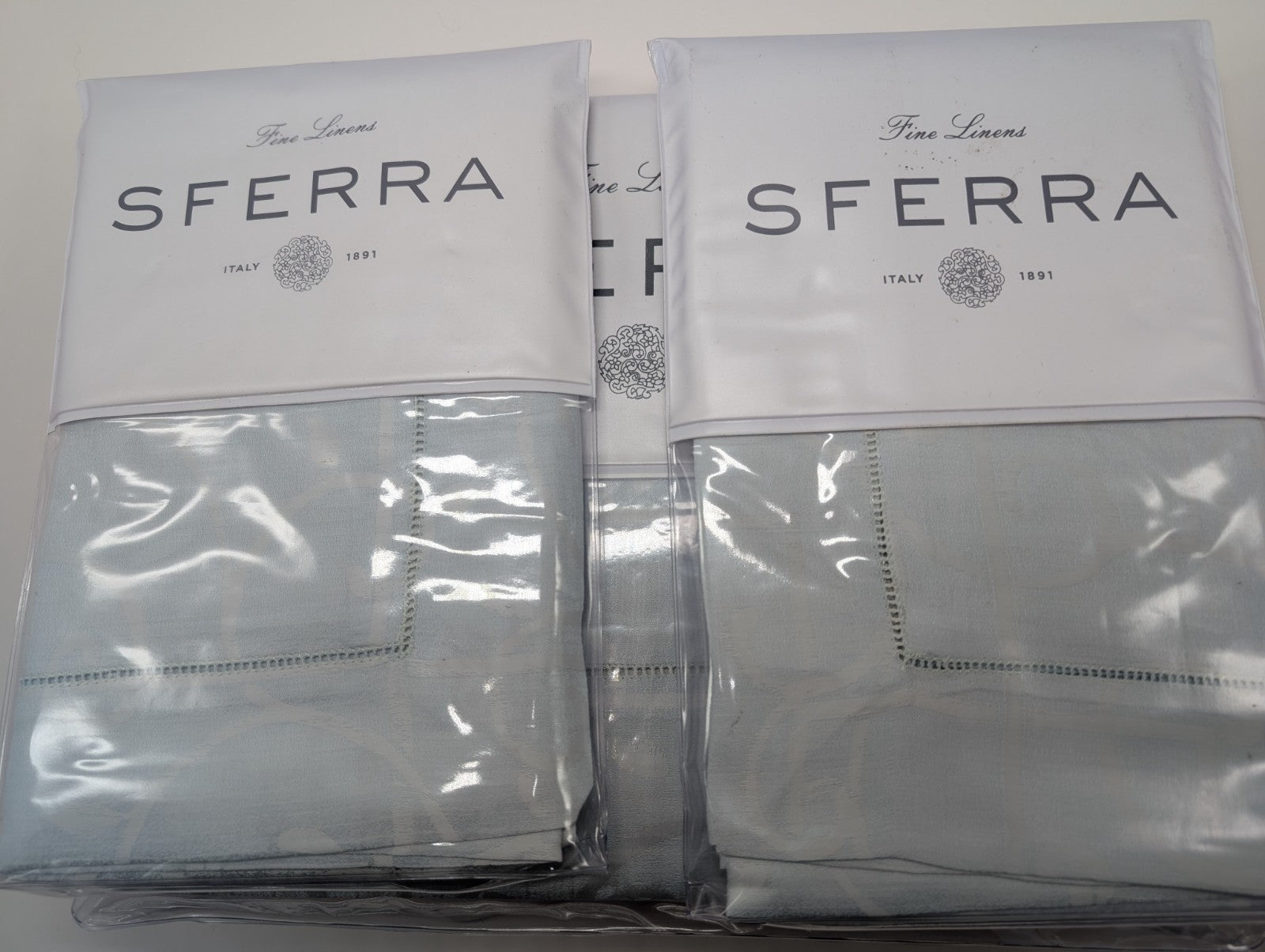 Sferra Graticcio Aquamarine King Duvet Set 3PC Cotton Sateen Jacquard Italy NEW19