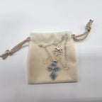 Lenox Turquoise Cross Necklace Blue Topaz Stone Sterling Silver Chain 18" NEW9