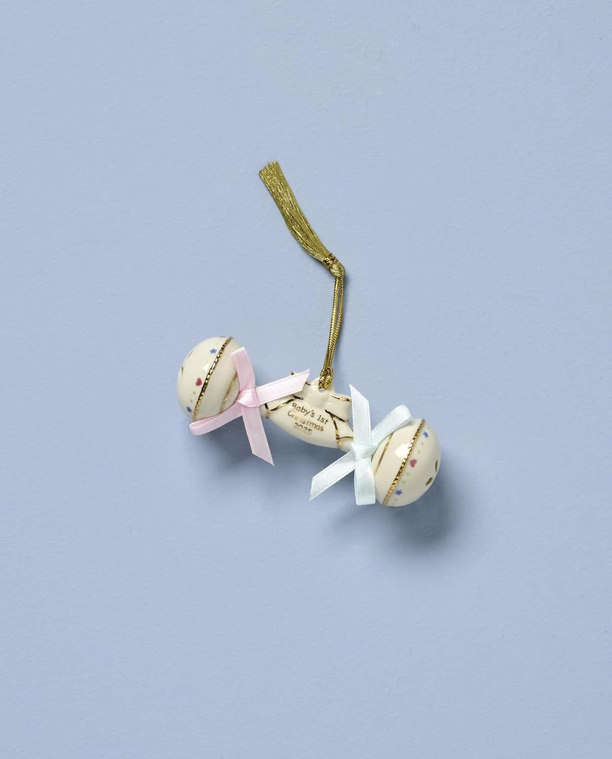 Lenox 2025 Baby's First Christmas Rattle Ornament 1st Ivory Gold Ribbon Gift NEW1