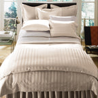 Sferra Presidio White King Dust Ruffle Stripe Gathered Egyptian Cotton Italy NEW4