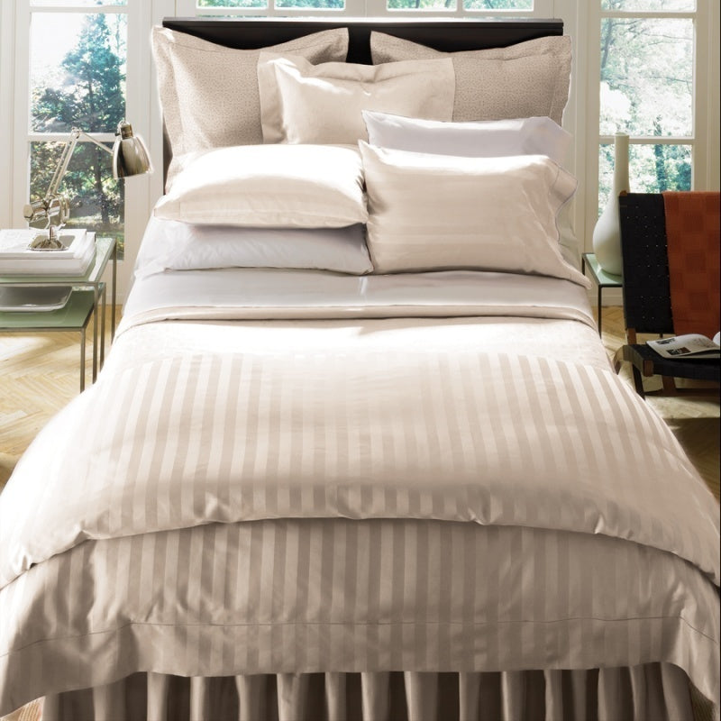 Sferra Presidio White King Dust Ruffle Stripe Gathered Egyptian Cotton Italy NEW4