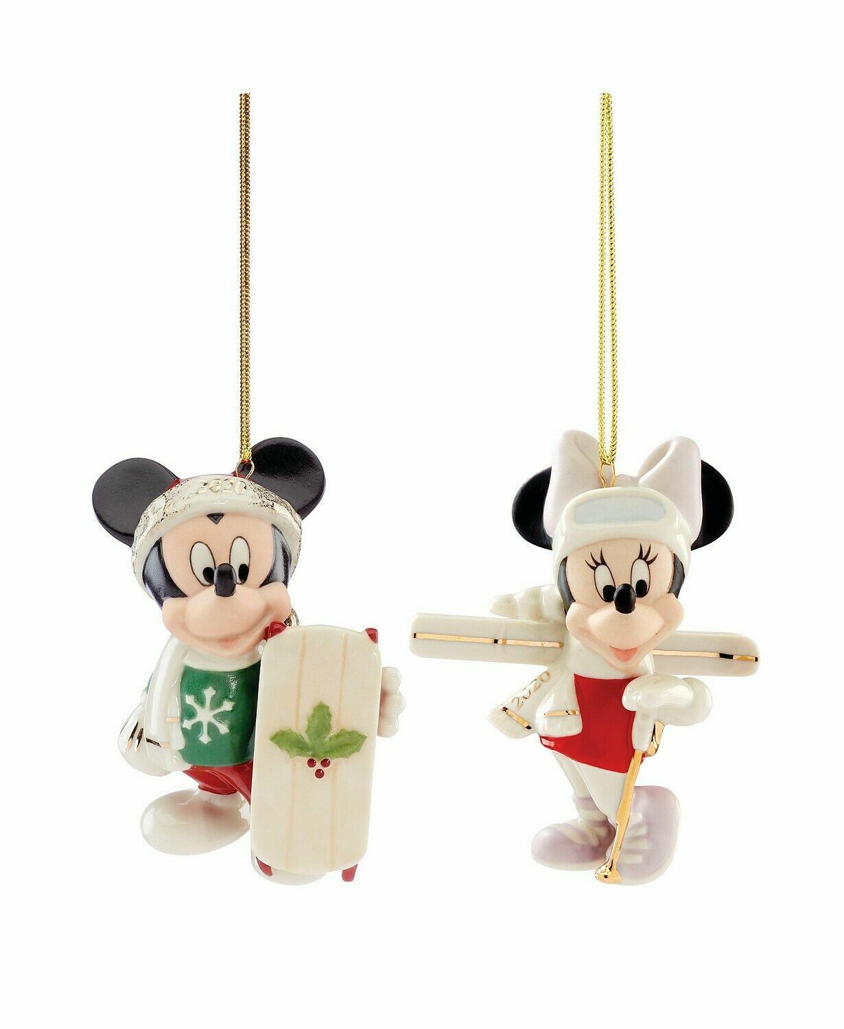 Lenox Disney 2020 Mickey & Minnie Mouse Figurines Ornament Set 2 Let it Snow NEW0