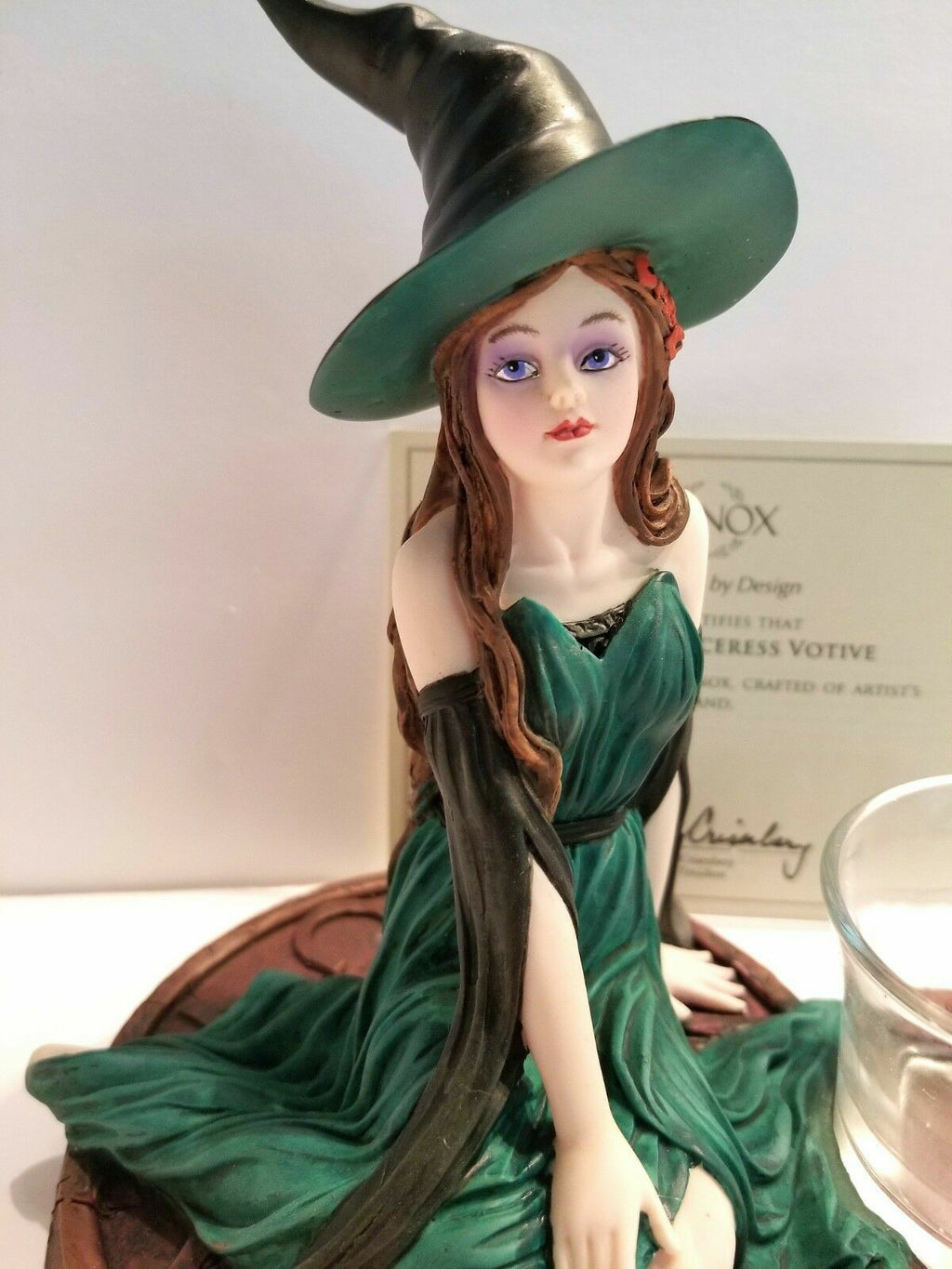 Lenox Halloween Sorceress Witch Votive Figurine Emerald Gown Casting Spell NEW1