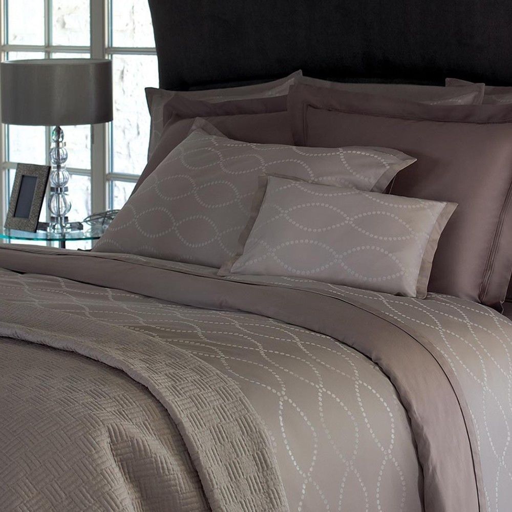 Yves Delorme Taupe Queen Flat Sheet Cafe Creme Dotted Links Jacquard Points NEW0
