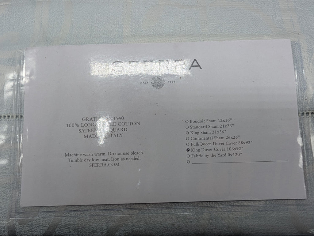 Sferra Graticcio Aquamarine King Duvet Set 3PC Cotton Sateen Jacquard Italy NEW11