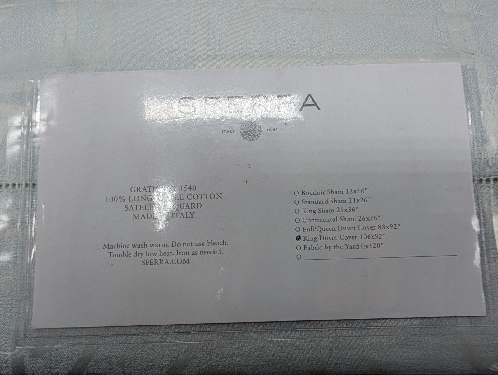 Sferra Graticcio Aquamarine King Duvet Set 3PC Cotton Sateen Jacquard Italy NEW11