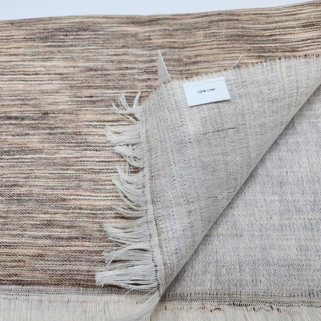 Sferra Pebble Throw Blanket Fringe Linen Woven Linear Design Oversized Italy NEW3