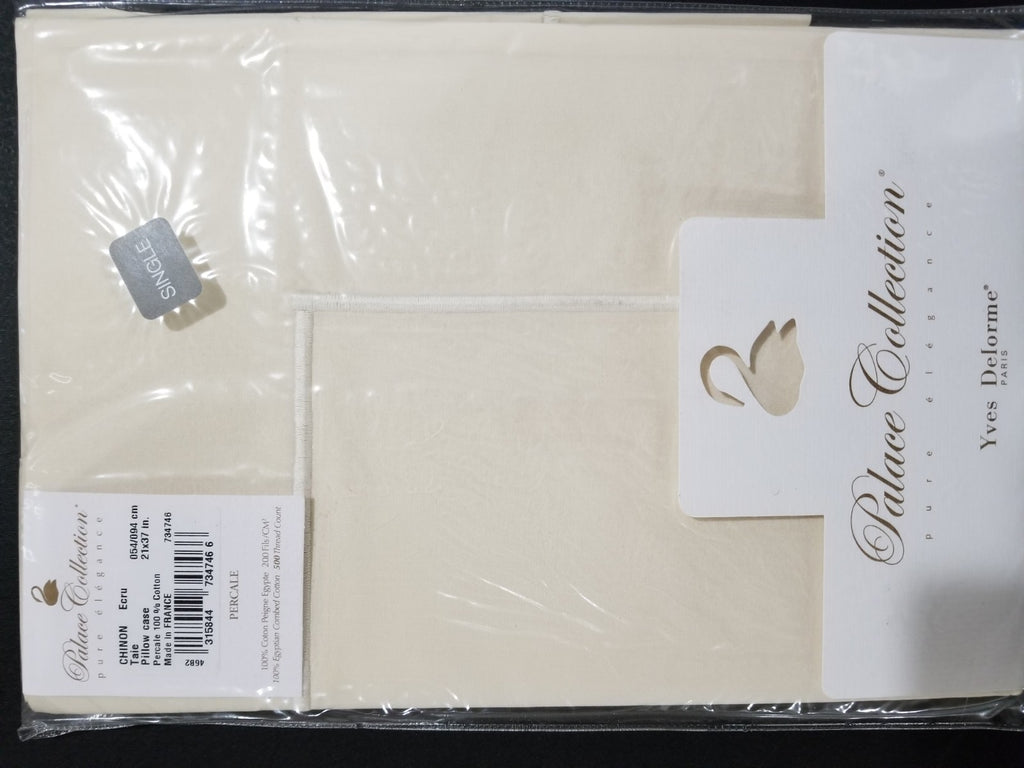 Yves Delorme Ivory Standard Sham Solid Piping Cotton Percale 500TC Chinon NEW0