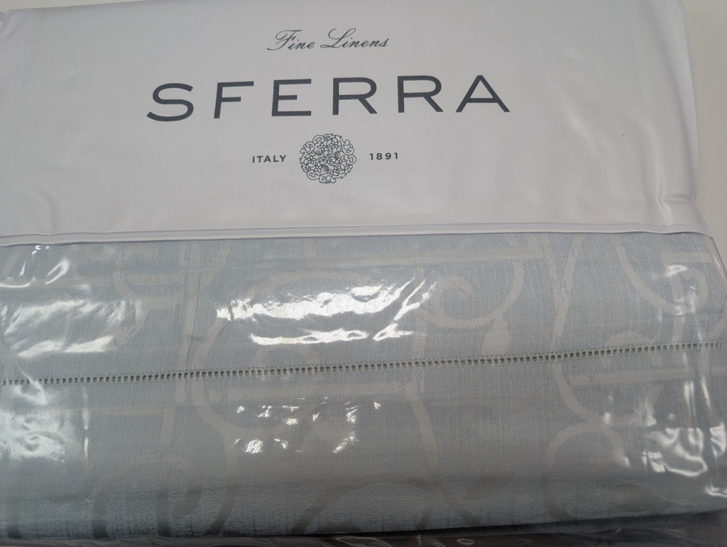 Sferra Graticcio Aquamarine King Duvet Set 3PC Cotton Sateen Jacquard Italy NEW21