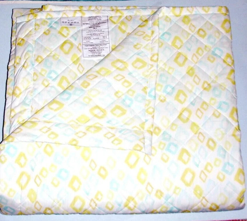 Sferra Geometrico Queen Quilt Aqua Yellow Diamond Cotton Percale Print Italy NEW5