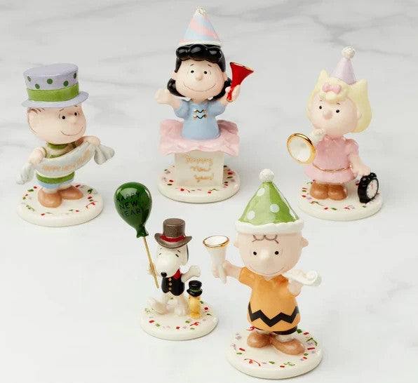 Lenox Peanuts Happy New Year Figurines Party 5 PC Charlie Brown Snoopy Lucy New8