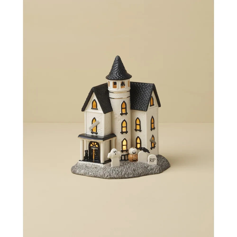 Lenox Halloween Lighted Haunted Mansion House Figurine Graveyard Bat Vintage NEW3