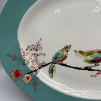 Lenox Chirp Oval Serving Platter 16" Flowers Birds White Teal Bone China USA NEW6