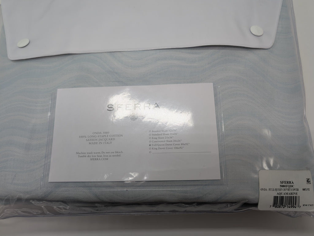 Sferra Onda Queen Duvet Cover Aquamarine Print Cotton Sateen Jacquard Italy NEW10