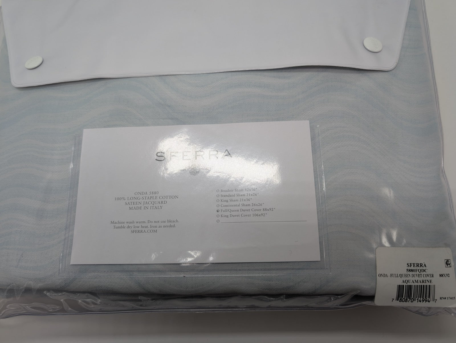 Sferra Onda Queen Duvet Cover Aquamarine Print Cotton Sateen Jacquard Italy NEW10