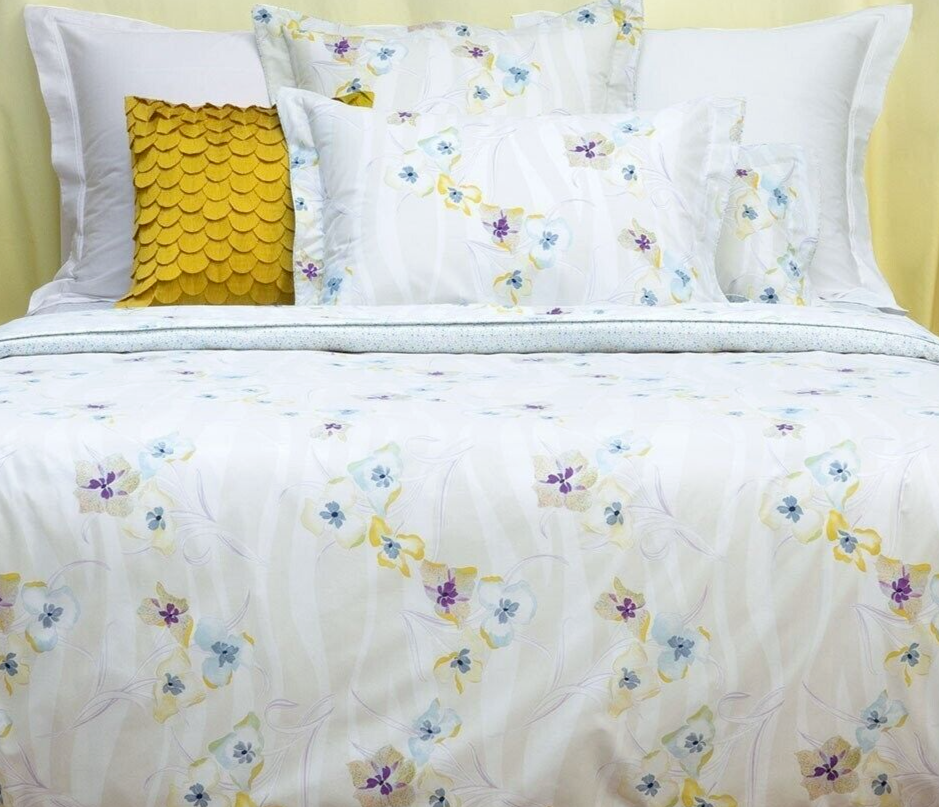 Yves Delorme Ondee King Duvet Multi Floral Print Cotton Percale Reversible NEW5