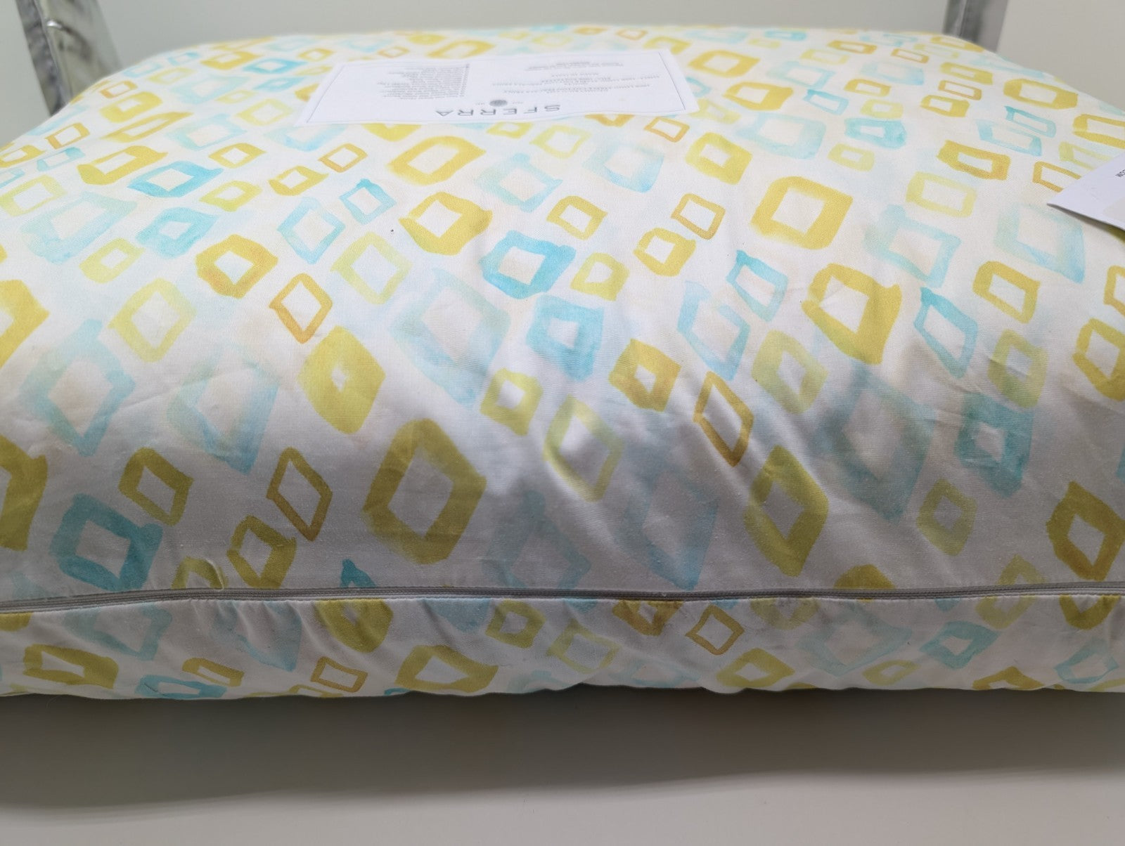 Sferra Geometrico Queen Quilt Aqua Yellow Diamond Cotton Percale Print Italy NEW13