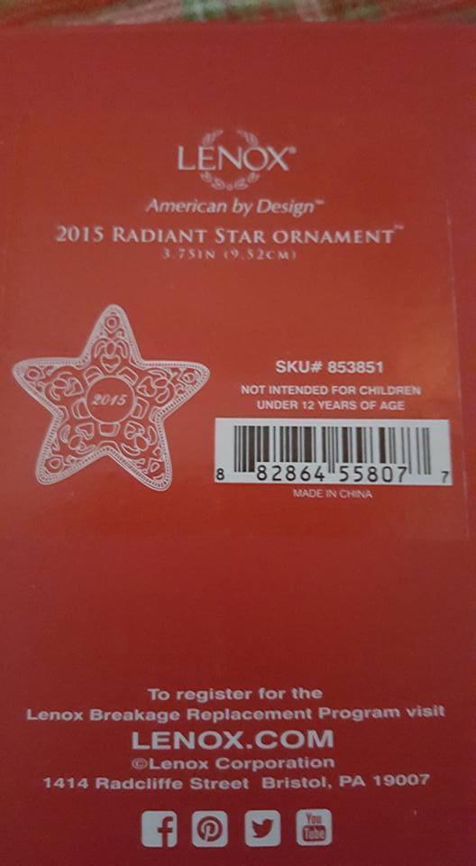 Lenox 2015 Radiant Star Ornament Annual Pierced Red Crystals Christmas RARE NEW2