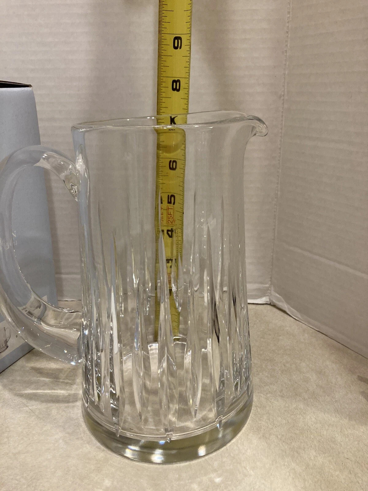 Reed & Barton Crystal Soho Pitcher 9.5" Clear Tapered Vertical Cut 1.5Qt. NEW5