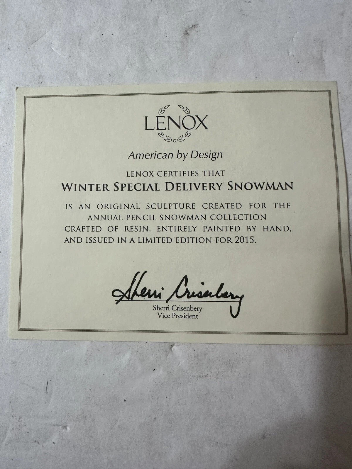 Lenox 2015 Winter Special Delivery Snowman Pencil Figurine Mailman Christmas NEW5