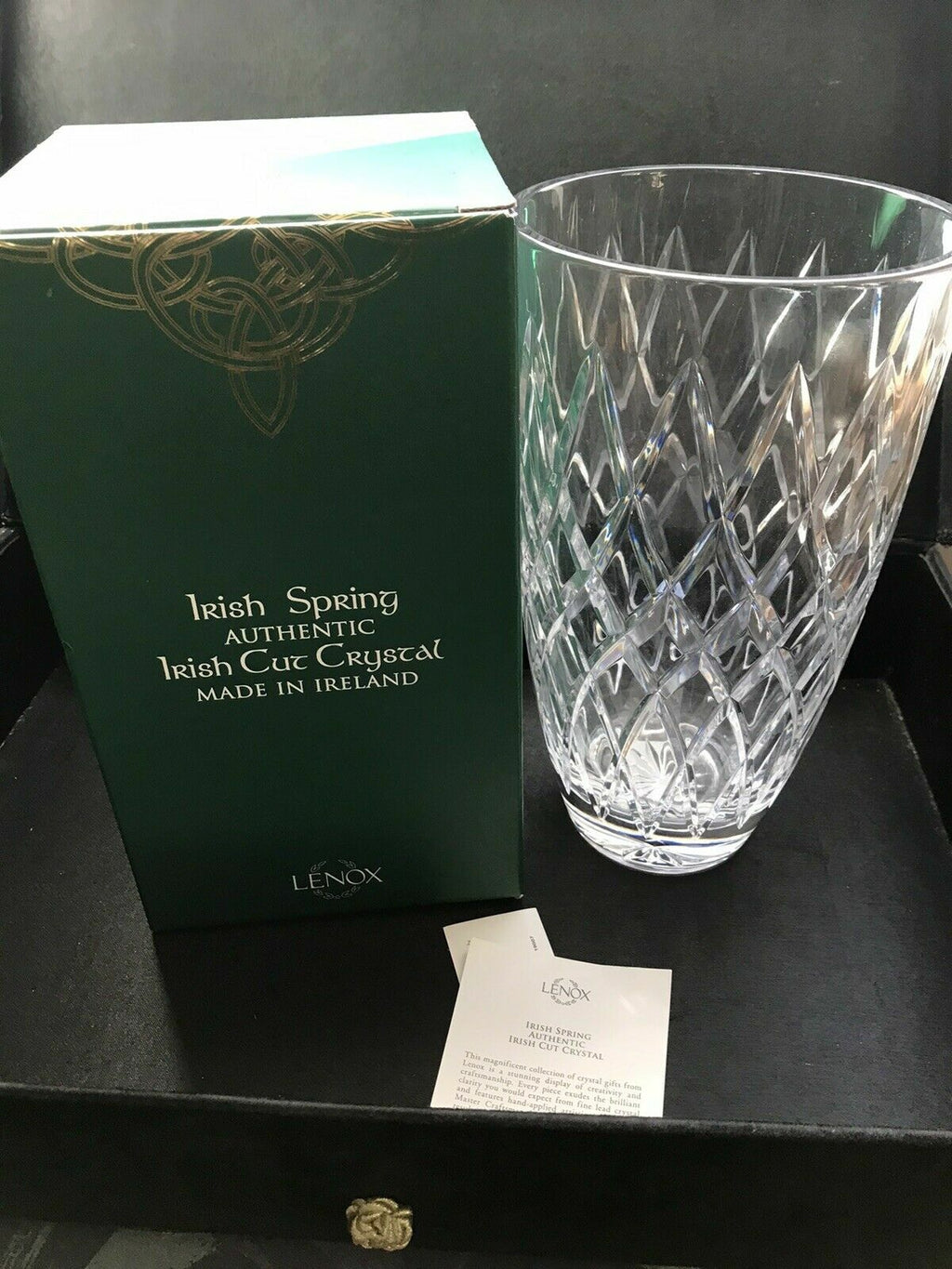 Lenox Irish Spring Crystal Mackenna Flower Vase 10" Diamond Cut Ireland Gift NEW1