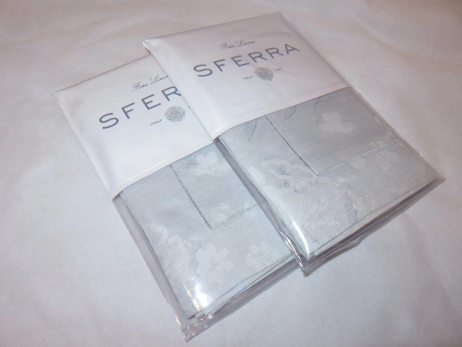 Sferra Lizana Blue Standard Shams Pair Floral Cotton Sateen Jacquard Italy NEW11