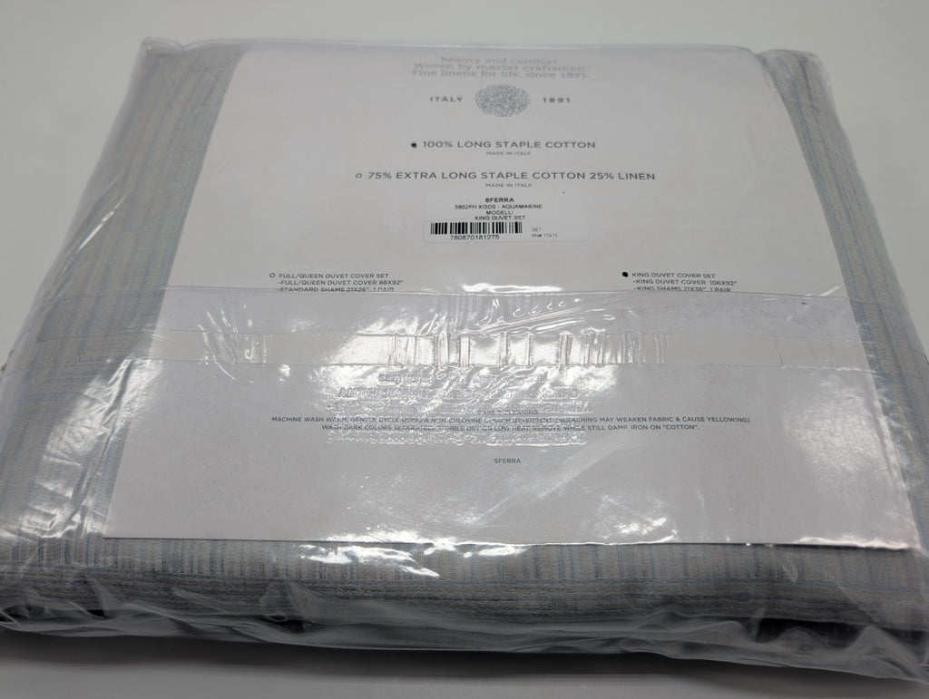 Sferra Modelli Aquamarine King Duvet Set 3PC Cotton Jacquard Reverses Italy NEW11