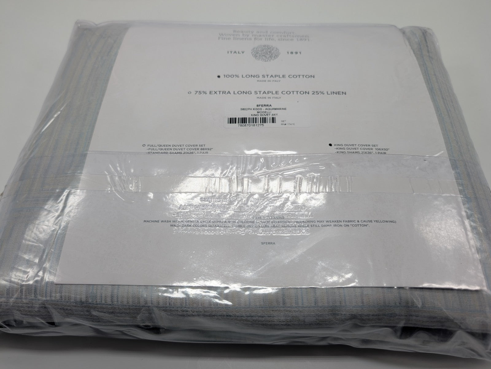 Sferra Modelli Aquamarine King Duvet Set 3PC Cotton Jacquard Reverses Italy NEW11