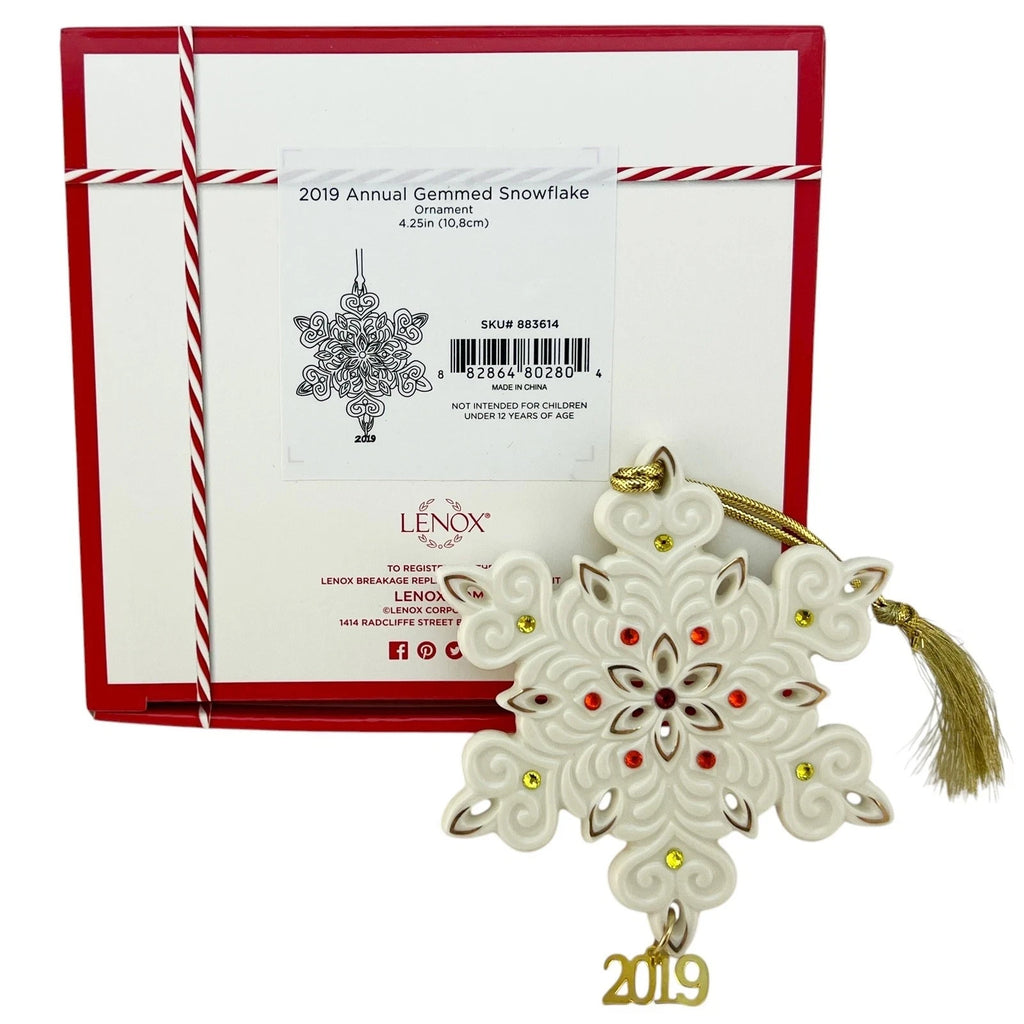 Lenox 2019 Gemmed Snowflake Ornament Annual Red & Green Crystals Christmas NEW9