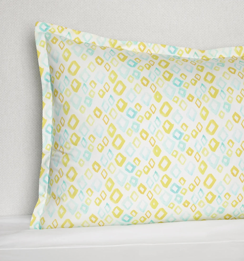 Sferra Geometrico Queen Duvet Set 3PC Aqua Yellow Diamond Percale Print Italy Ne14