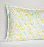 Sferra Geometrico Queen Duvet Set 3PC Aqua Yellow Diamond Percale Print Italy Ne14