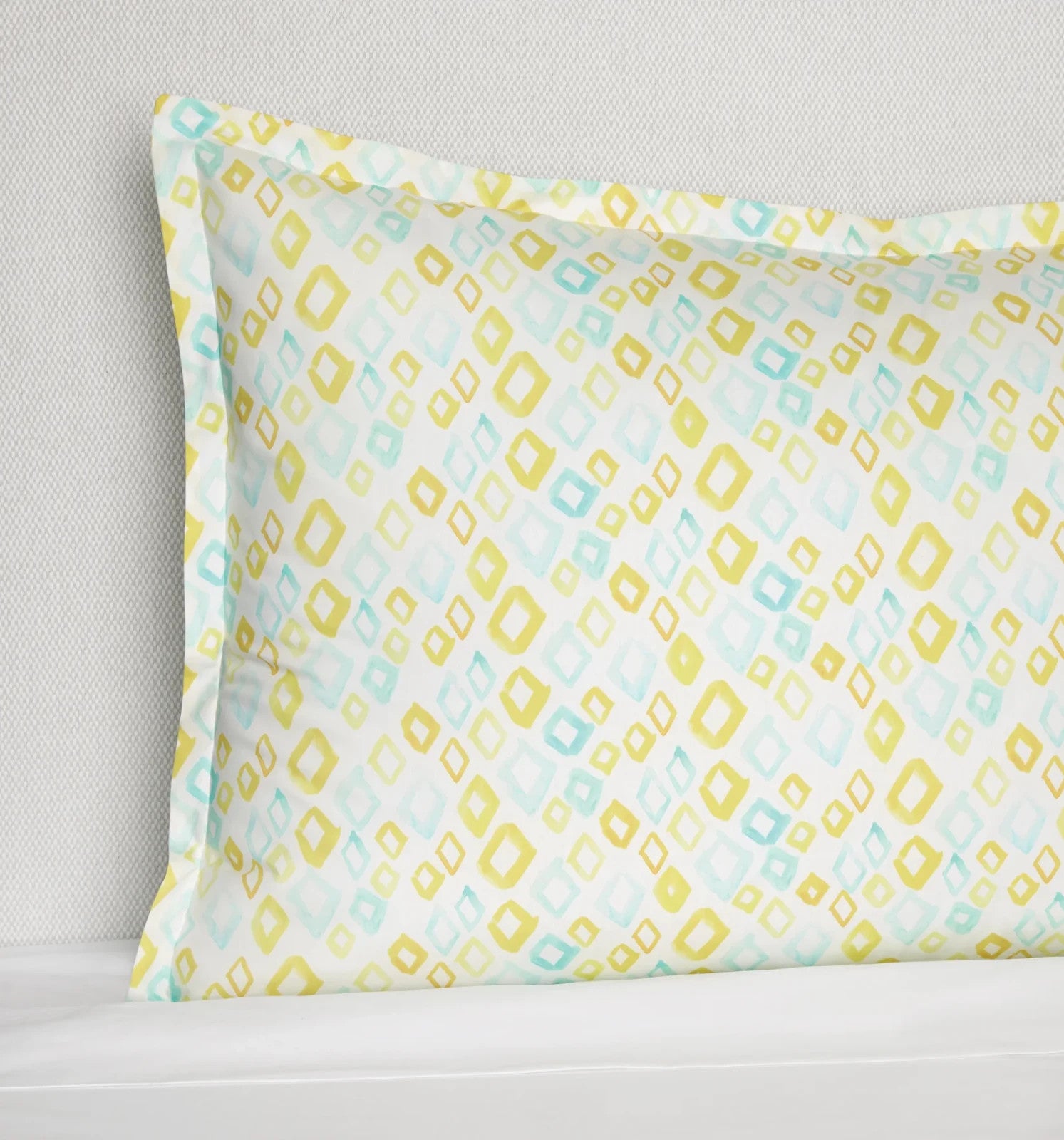 Sferra Geometrico Queen Duvet Set 3PC Aqua Yellow Diamond Percale Print Italy Ne14