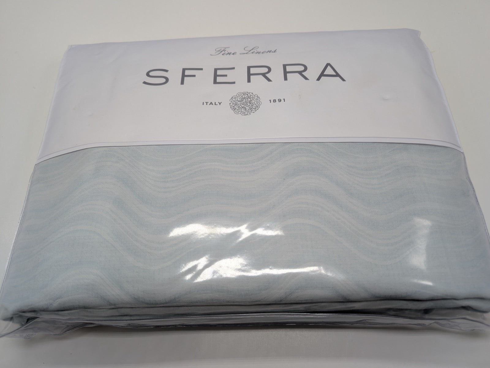 Sferra Onda Queen Duvet Cover Aquamarine Print Cotton Sateen Jacquard Italy NEW13
