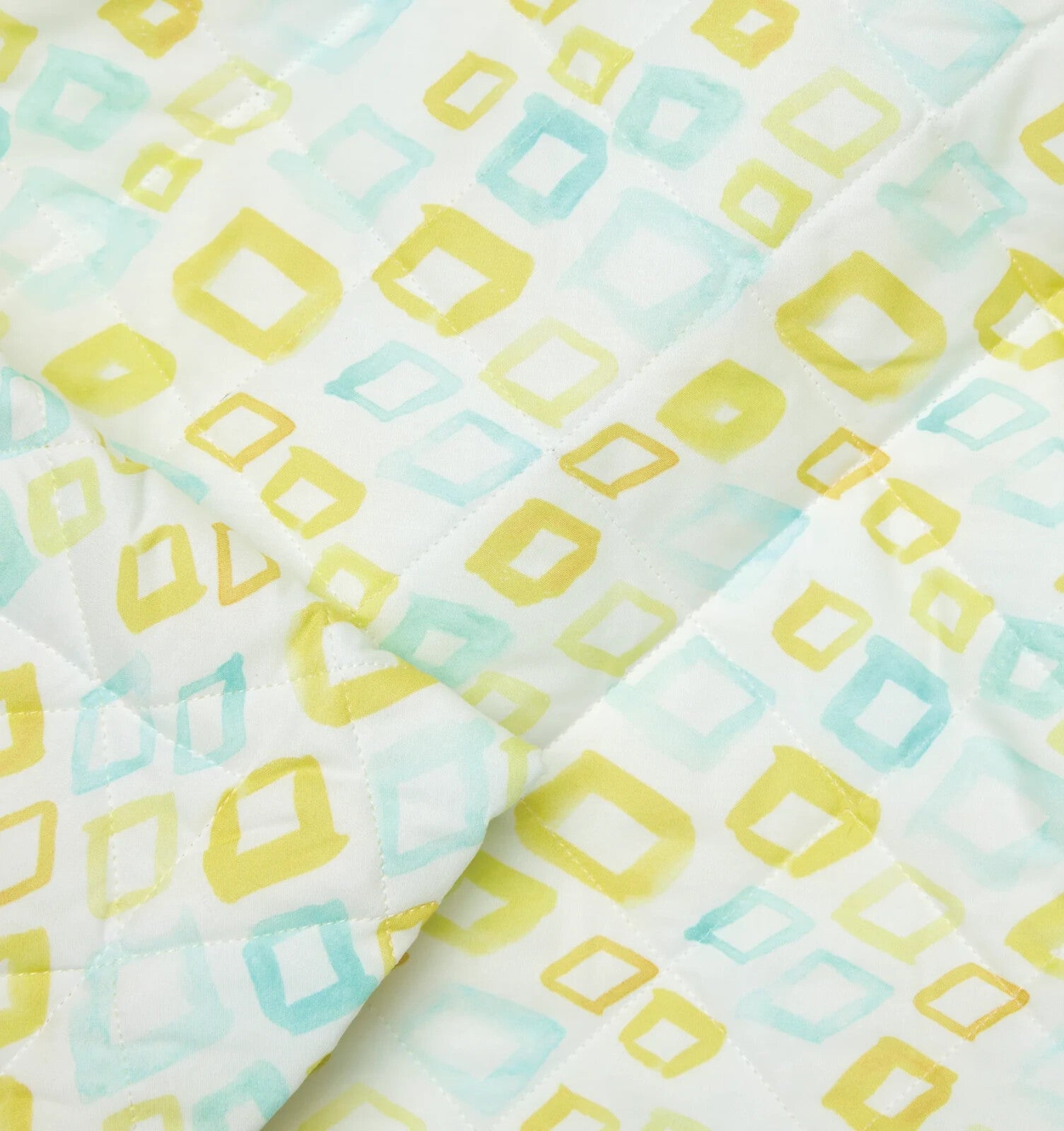 Sferra Geometrico Queen Quilt Aqua Yellow Diamond Cotton Percale Print Italy NEW6