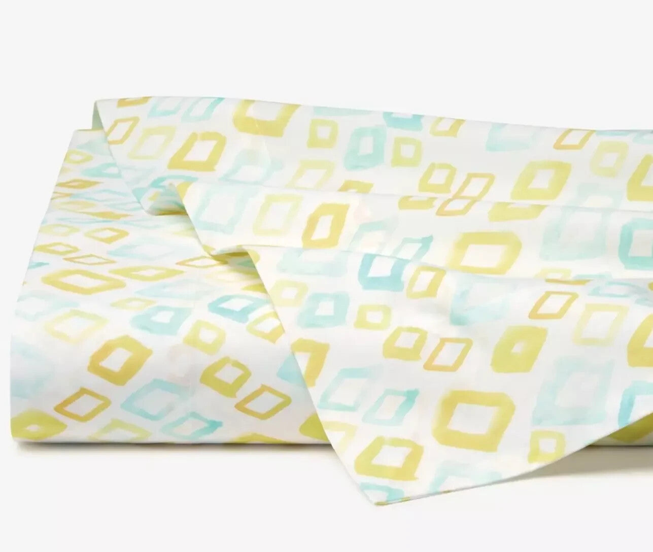 Sferra Geometrico Queen Duvet Set 3PC Aqua Yellow Diamond Percale Print Italy Ne7