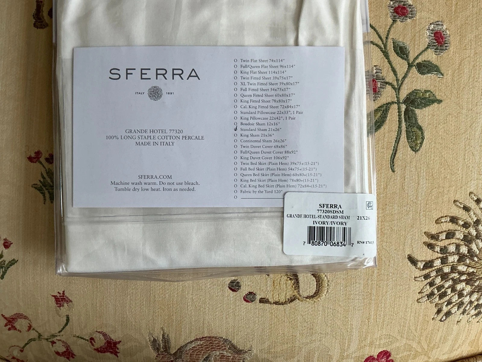 Sferra Grande Hotel Ivory Standard Sham Ivory Stripes Cotton Percale Italy NEW9