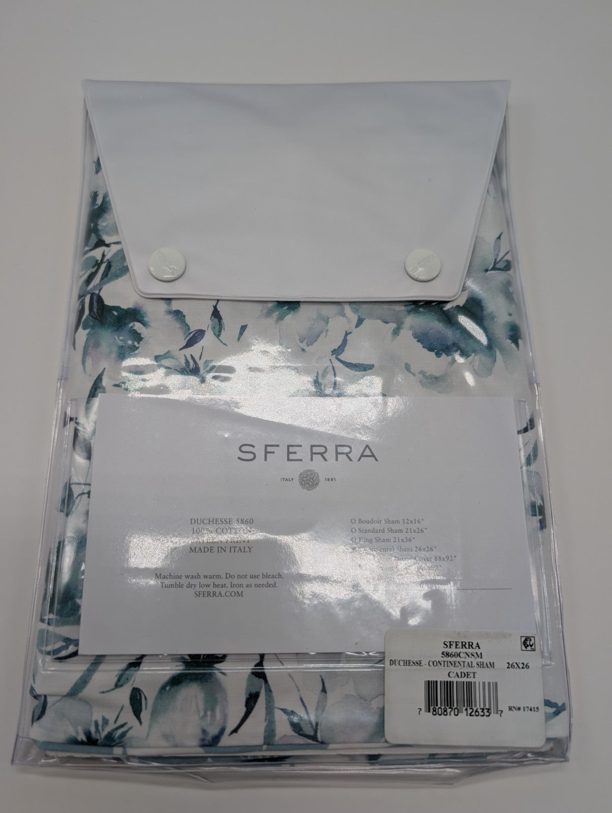 Sferra Duchesse Cadet Euro Sham Blue Floral Print Reversible Sateen Italy NEW9