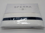 Sferra Estate White Queen Duvet Navy Applique Stripe Cotton Percale Italy NEW0