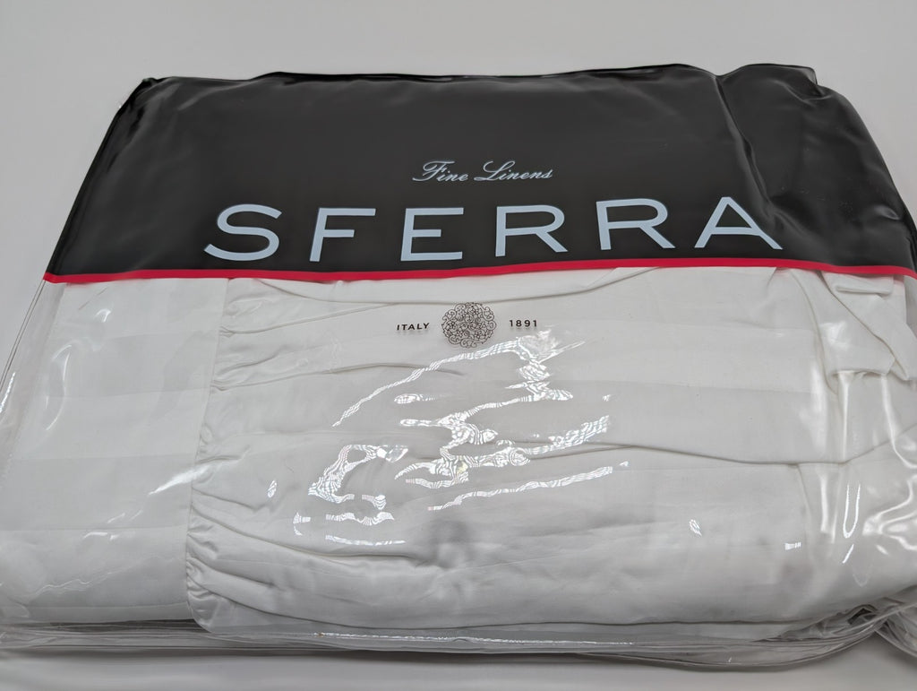 Sferra Presidio White King Dust Ruffle Stripe Gathered Egyptian Cotton Italy NEW7