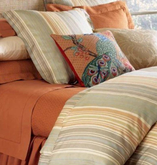 Sferra Blake King Shams 2 Egyptian Cotton/Linen Jacquard Stripes 600TC Italy NEW2