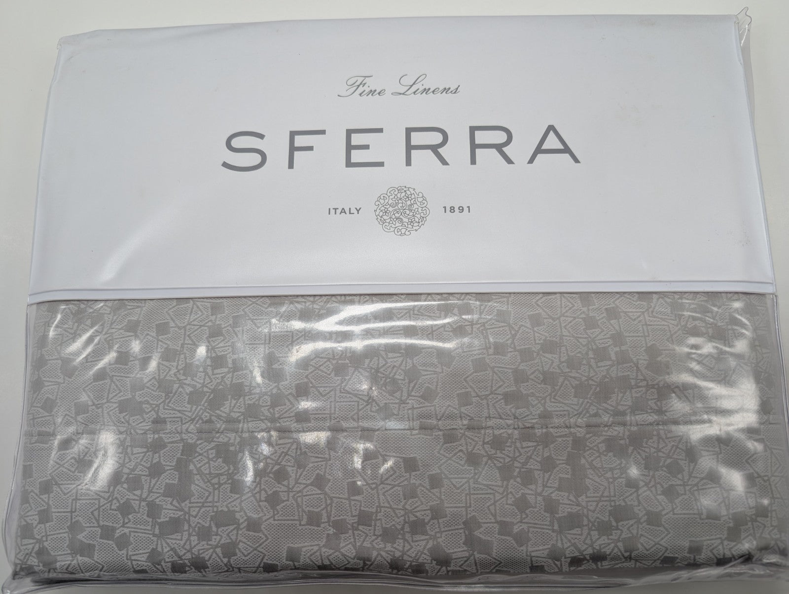 Sferra Catella Queen Grey Duvet Cover Squares Cotton Sateen Jacquard Italy NEW0
