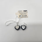 Baccarat Crystal Onyx Heart Earrings Coeur Sterling Silver Wire Drop 1.25" NEW3
