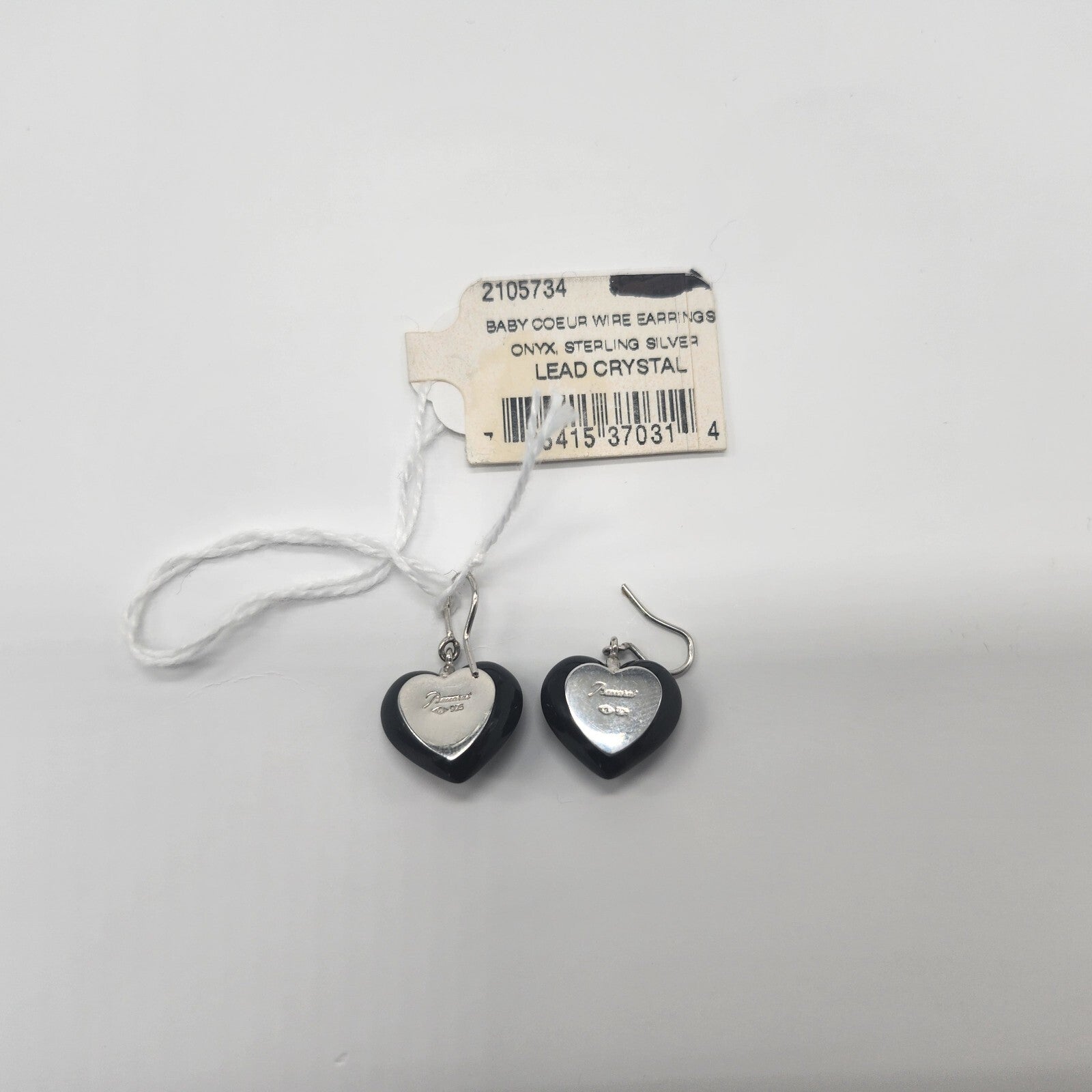 Baccarat Crystal Onyx Heart Earrings Coeur Sterling Silver Wire Drop 1.25" NEW3