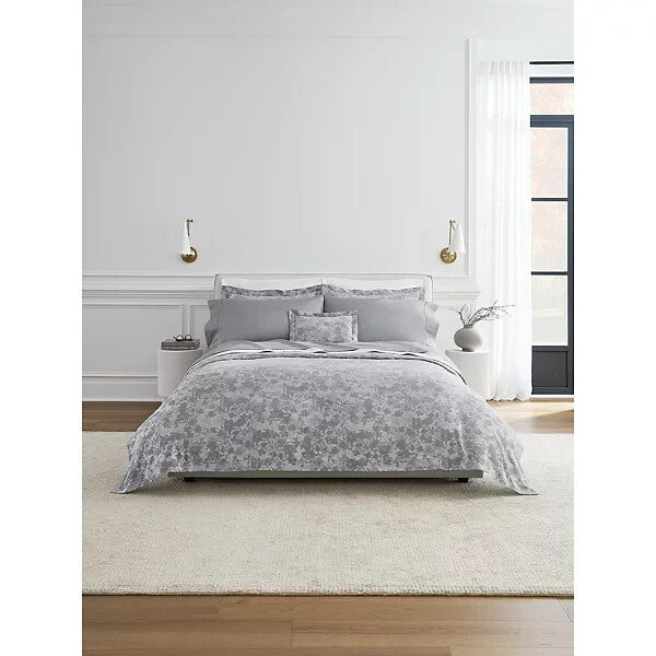 Sferra Chiara Slate King Sham Lush Floral 100% Cotton Sateen Jacquard Italy NEW3