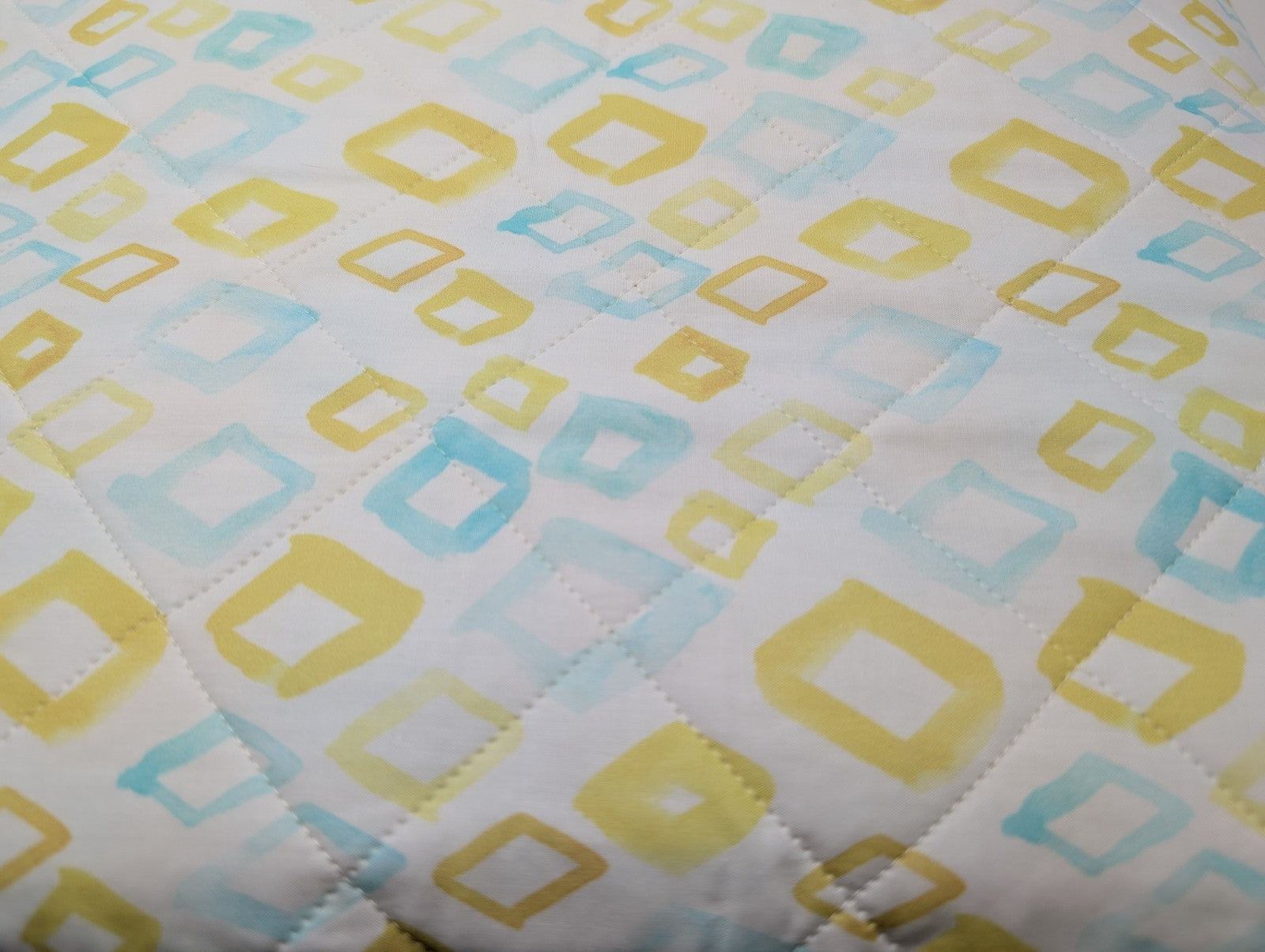 Sferra Geometrico Queen Quilt Aqua Yellow Diamond Cotton Percale Print Italy NEW10