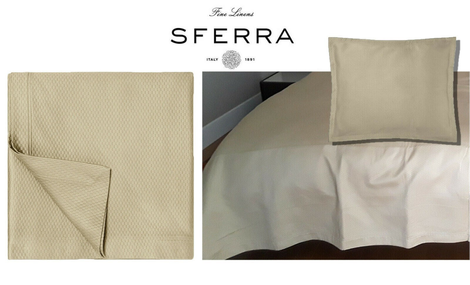 Sferra Perrio Oat Standard Sham Tan Geometric Motif Cotton Matelassé Italy NEW4
